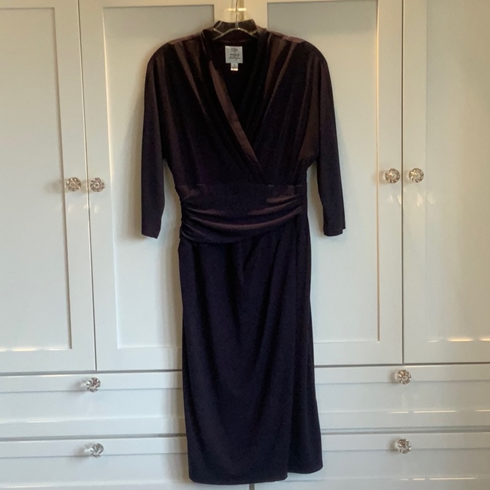 Maggi Boutique aubergine polyester faux wrap dress